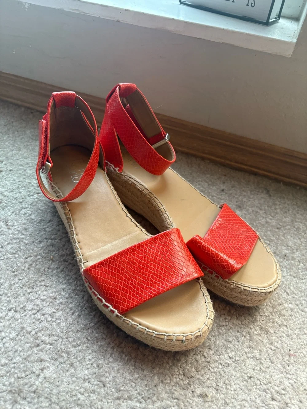 Franco Sarto Red Snake Embossed Espadrille Platform Sandals 8.5